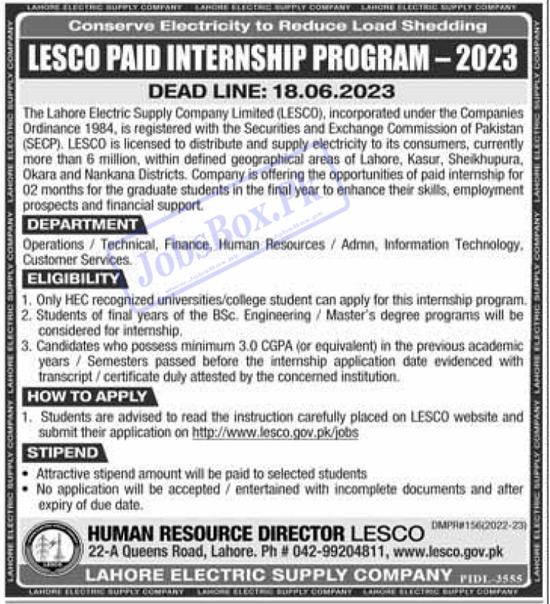 LESCO Paid Internships 2023