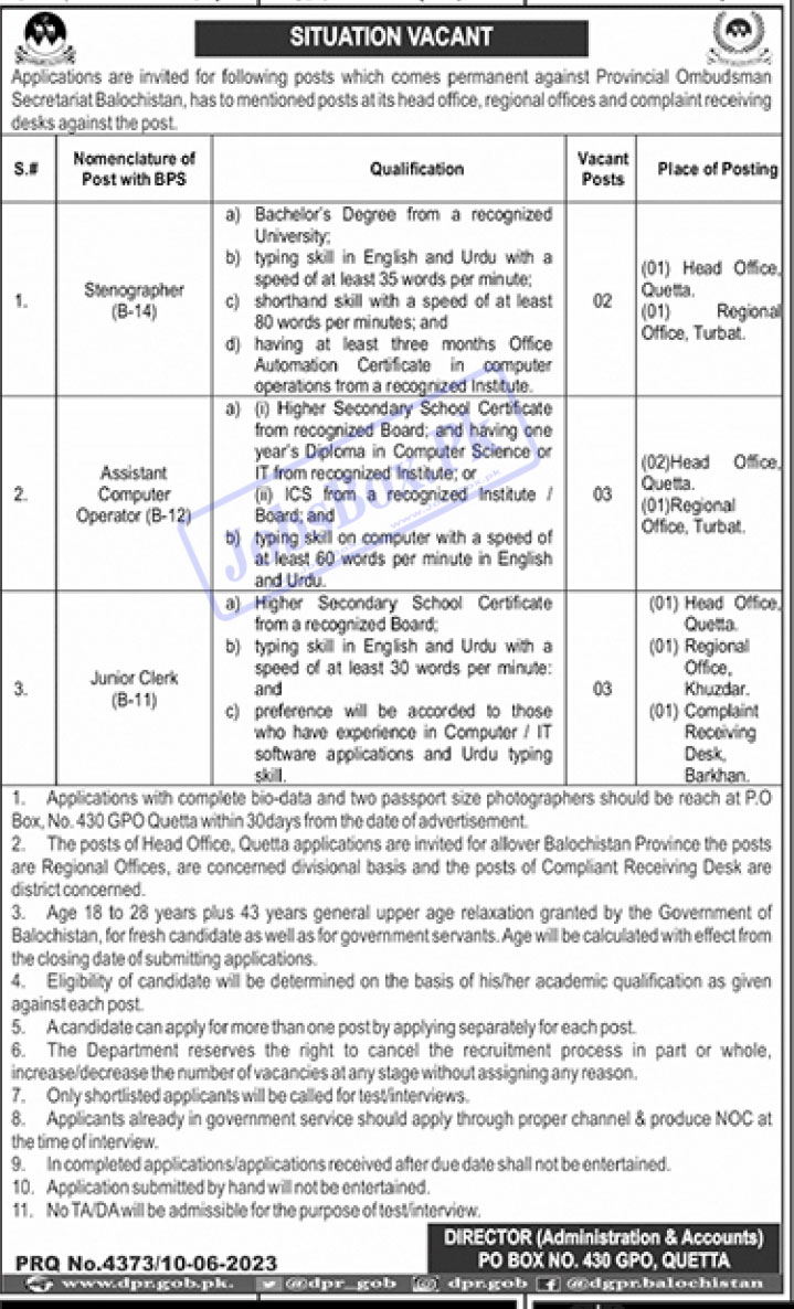 New Jobs in Balochistan 2023 at Provincial Assembly