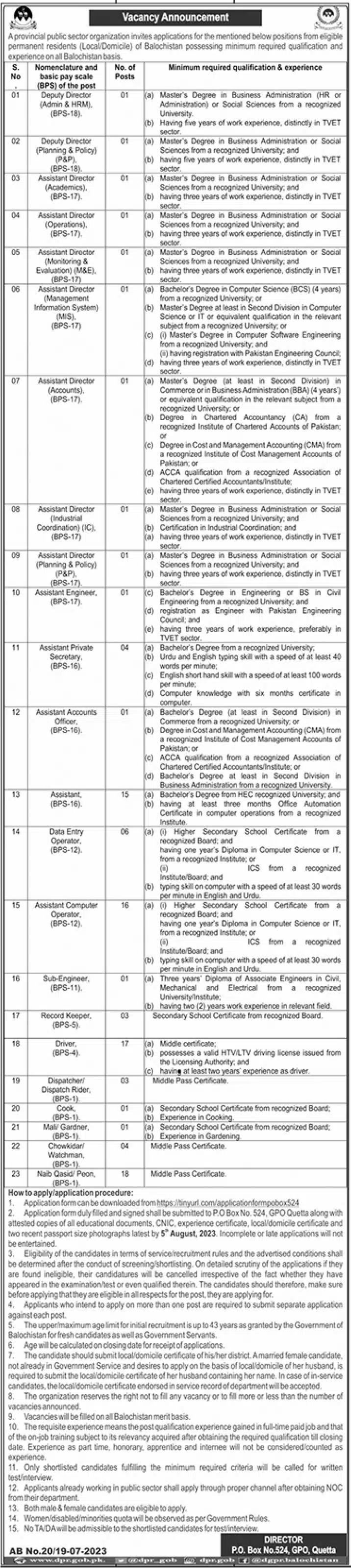 Provincial Government Department Balochistan Jobs 2023 Latest Careers