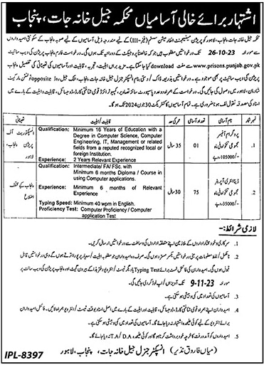 Prison Department Punjab Jobs 2023