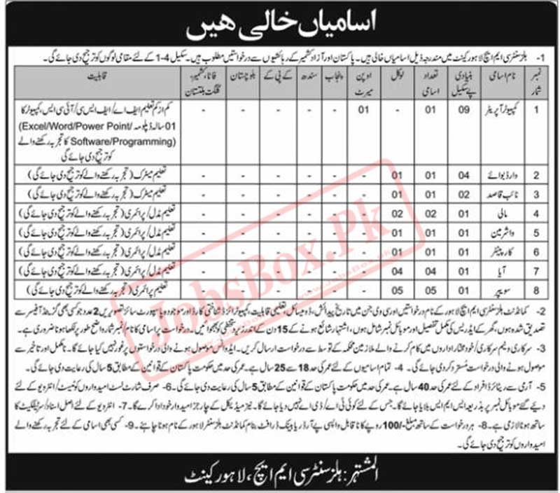 Combined Military Hospital CMH Lahore Jobs 2023