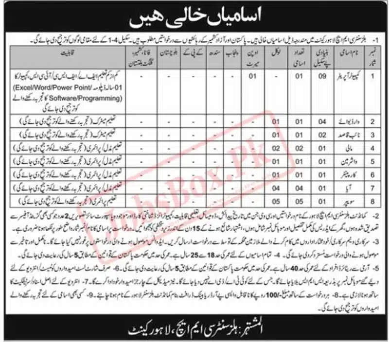Combined Military Hospital CMH Lahore Jobs 2023