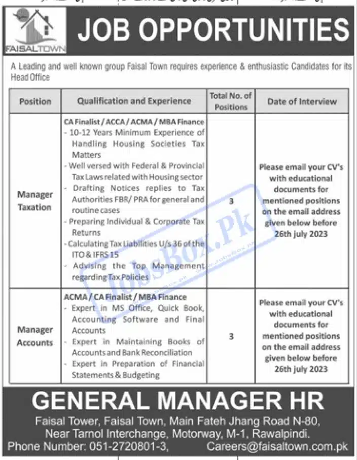 Faisal Town Private Limited Rawalpindi Jobs 2023 for Engineers