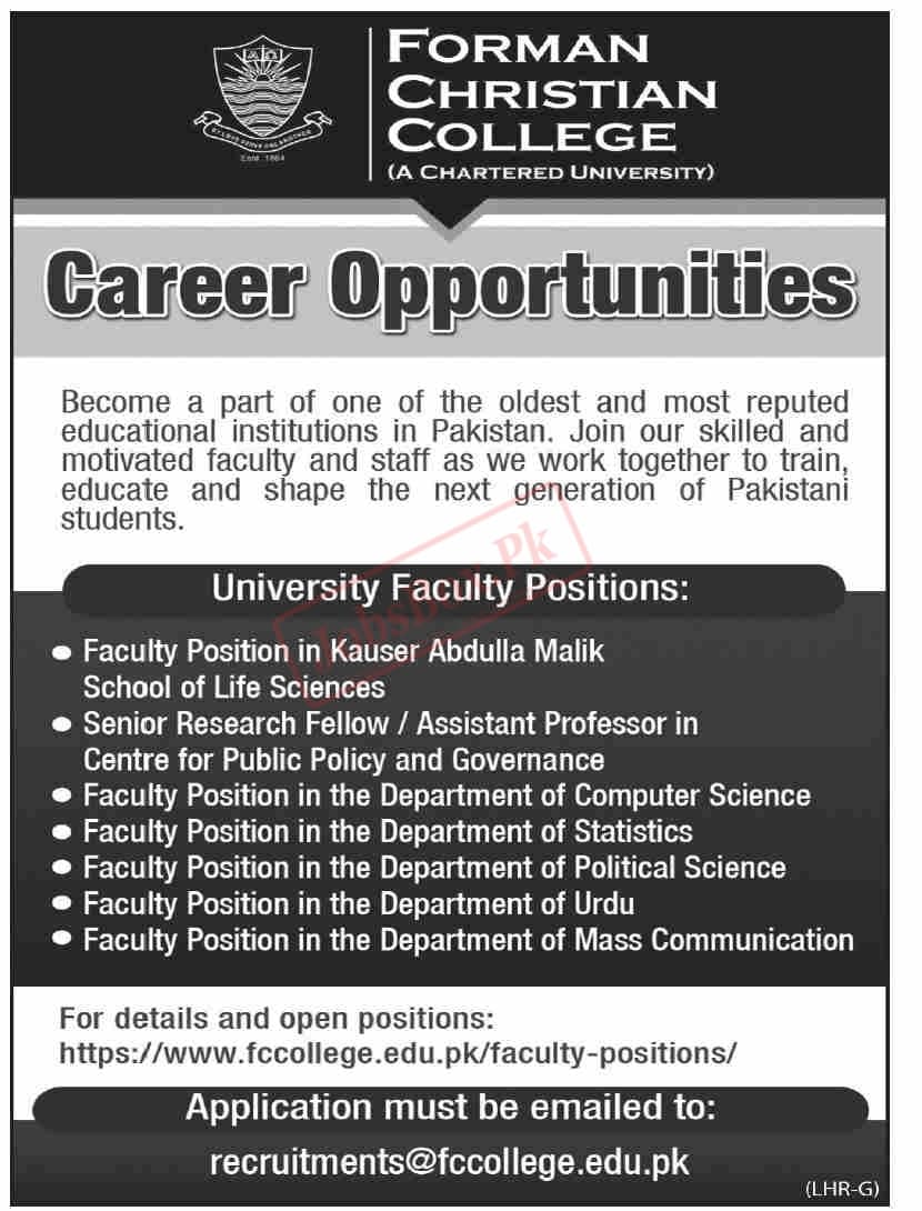 Forman Christian College Lahore Jobs 2023 Current Openings 