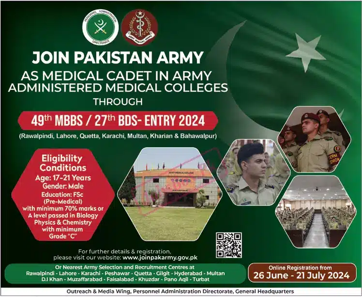 Join Pakistan Army as Medical Cadet Jobs 2024