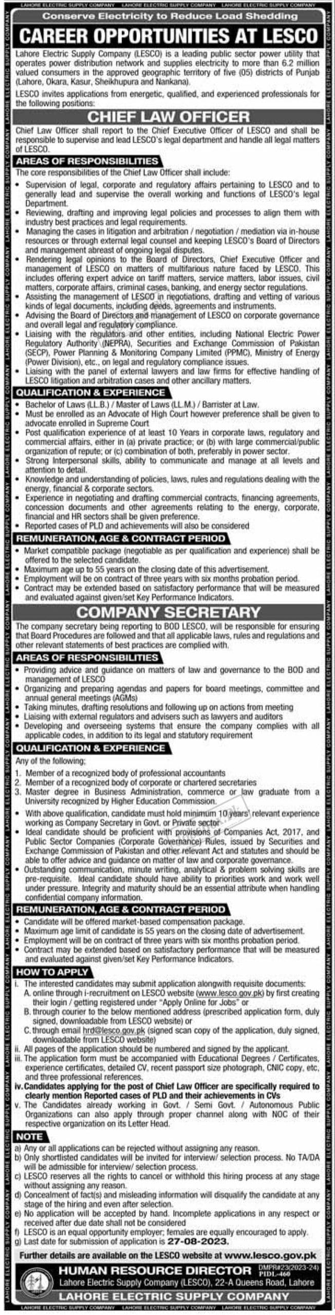 LESCO Jobs Current Vacancies 2023