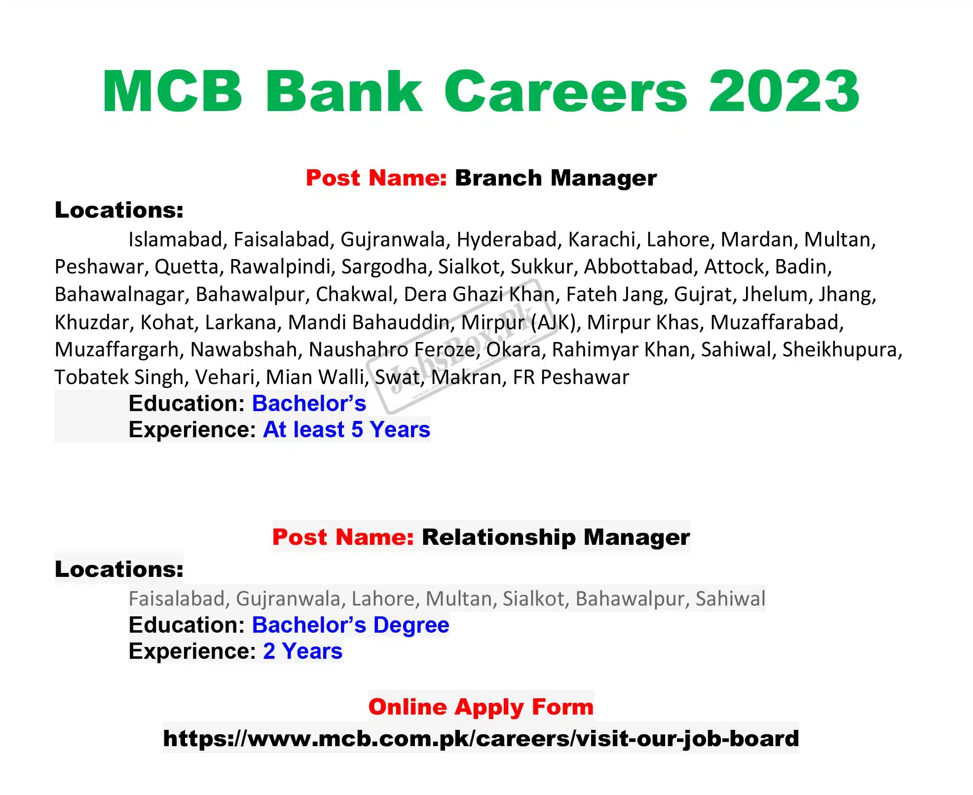 MCB Bank Jobs 2023 Online Apply