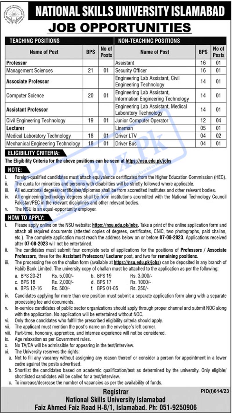 NSU Jobs 2023 in Main Campus