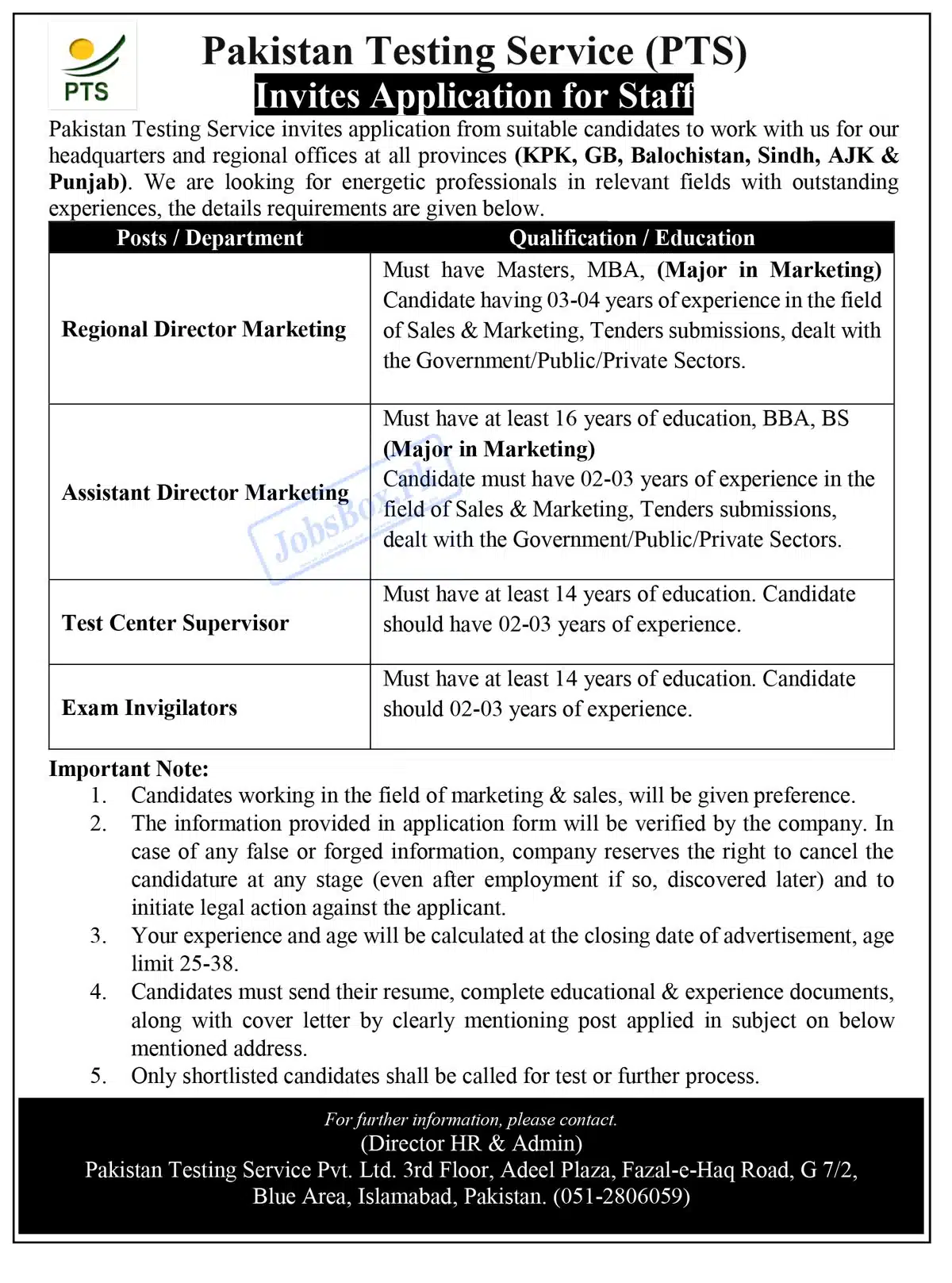Pakistan Testing Service PTS Jobs 2023 