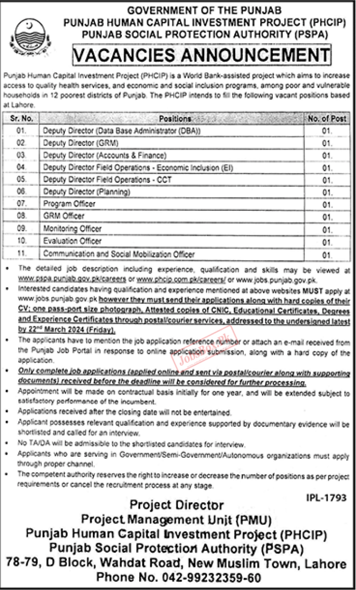 Punjab Social Protection Authority Jobs 2024