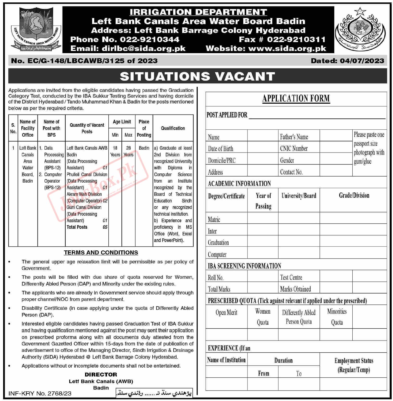 Sindh Irrigation Department Jobs in Badin