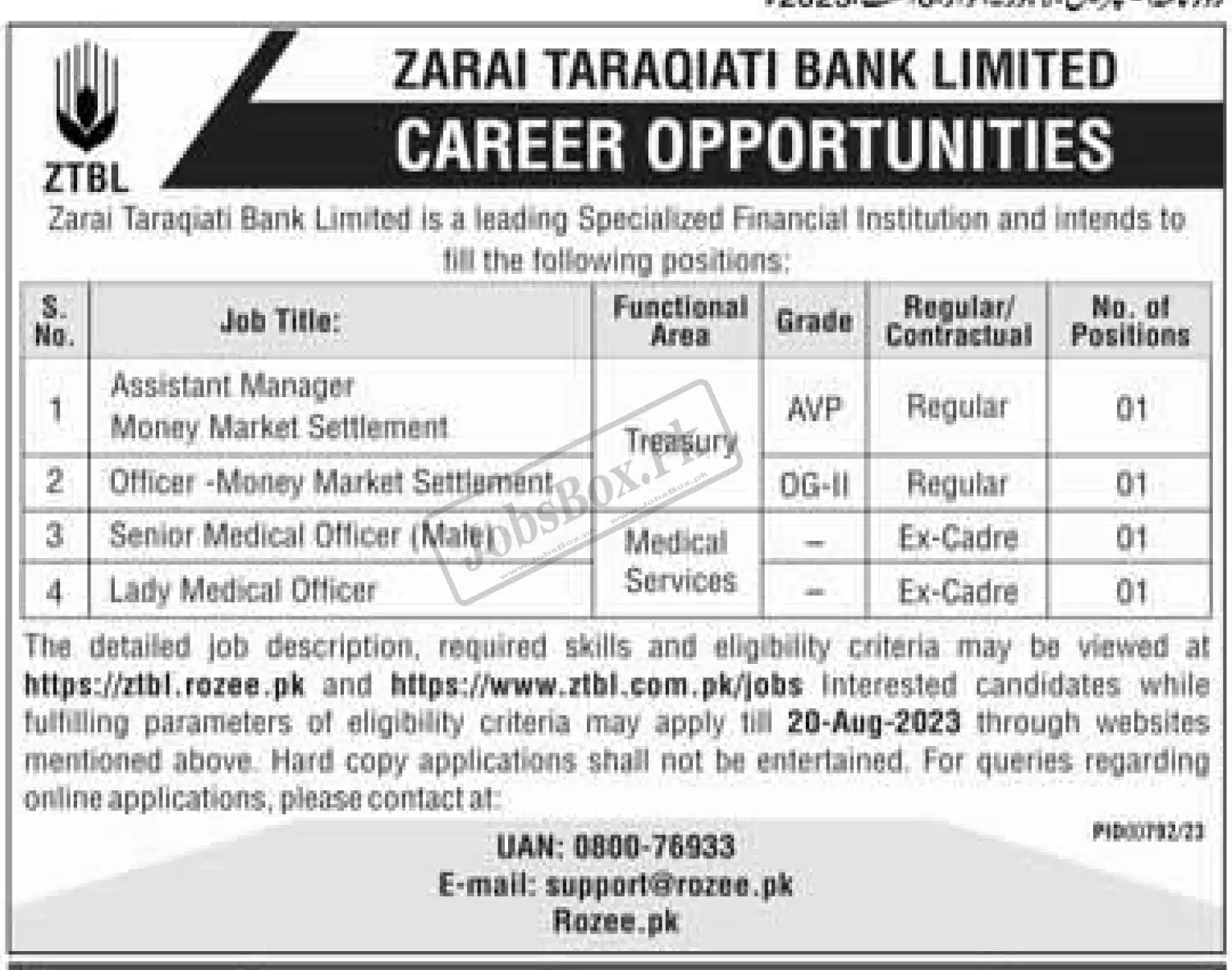 ZTBL Jobs 2023 Zarai Taraqiati Bank Limited
