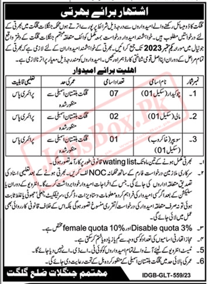 Forest Department Gilgit Jobs 2023