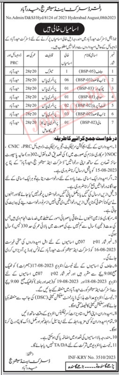 Jobs in District and Session Courts Hyderabad