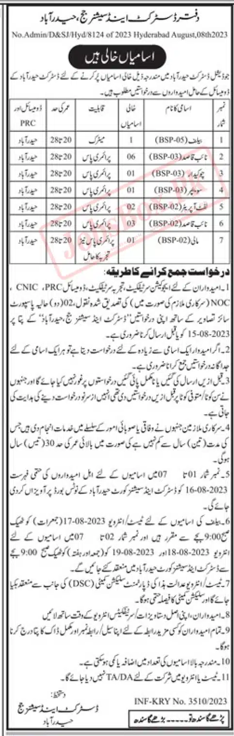 Jobs in District and Session Courts Hyderabad