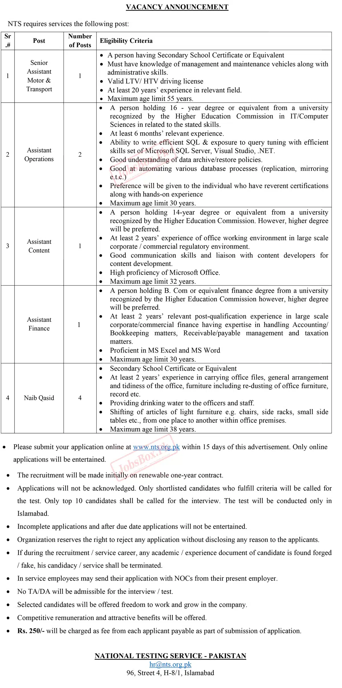 National Testing Services of Pakistan NTS Jobs 2023 Current Vacancies