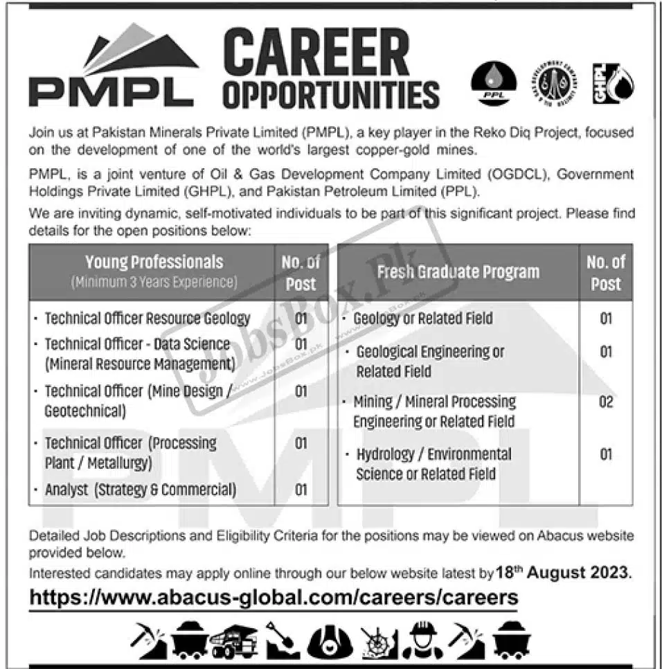 Pakistan Minerals Private Limited PMPL Jobs 2023