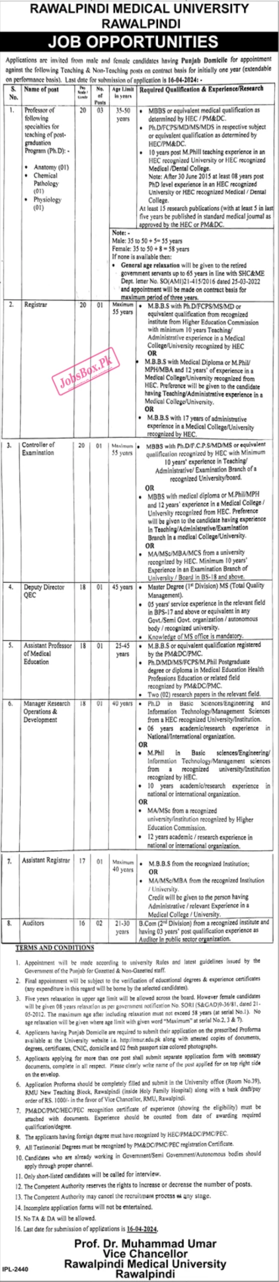 Rawalpindi Medical University Jobs 2024