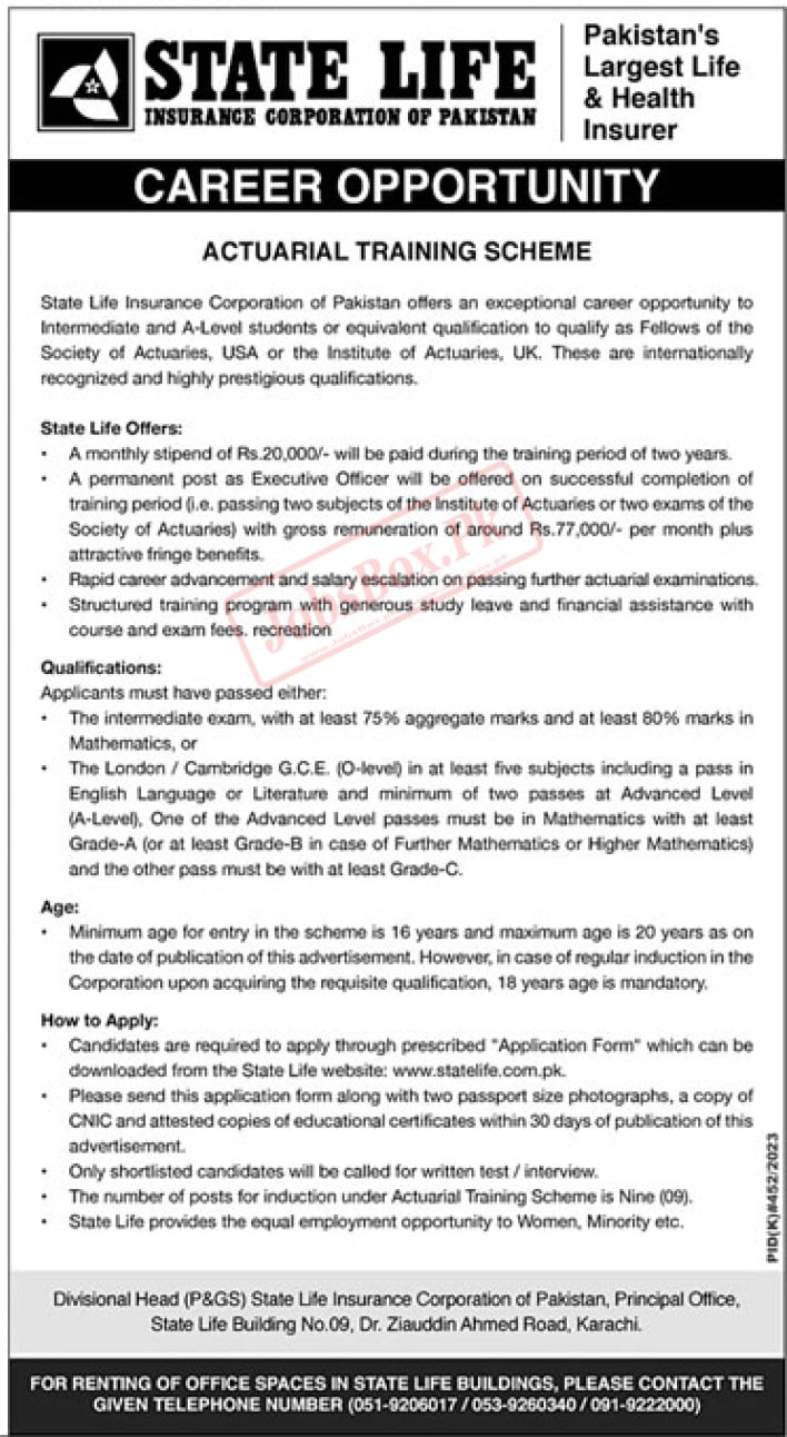 State Life Actuarial Training Scheme Jobs 2023