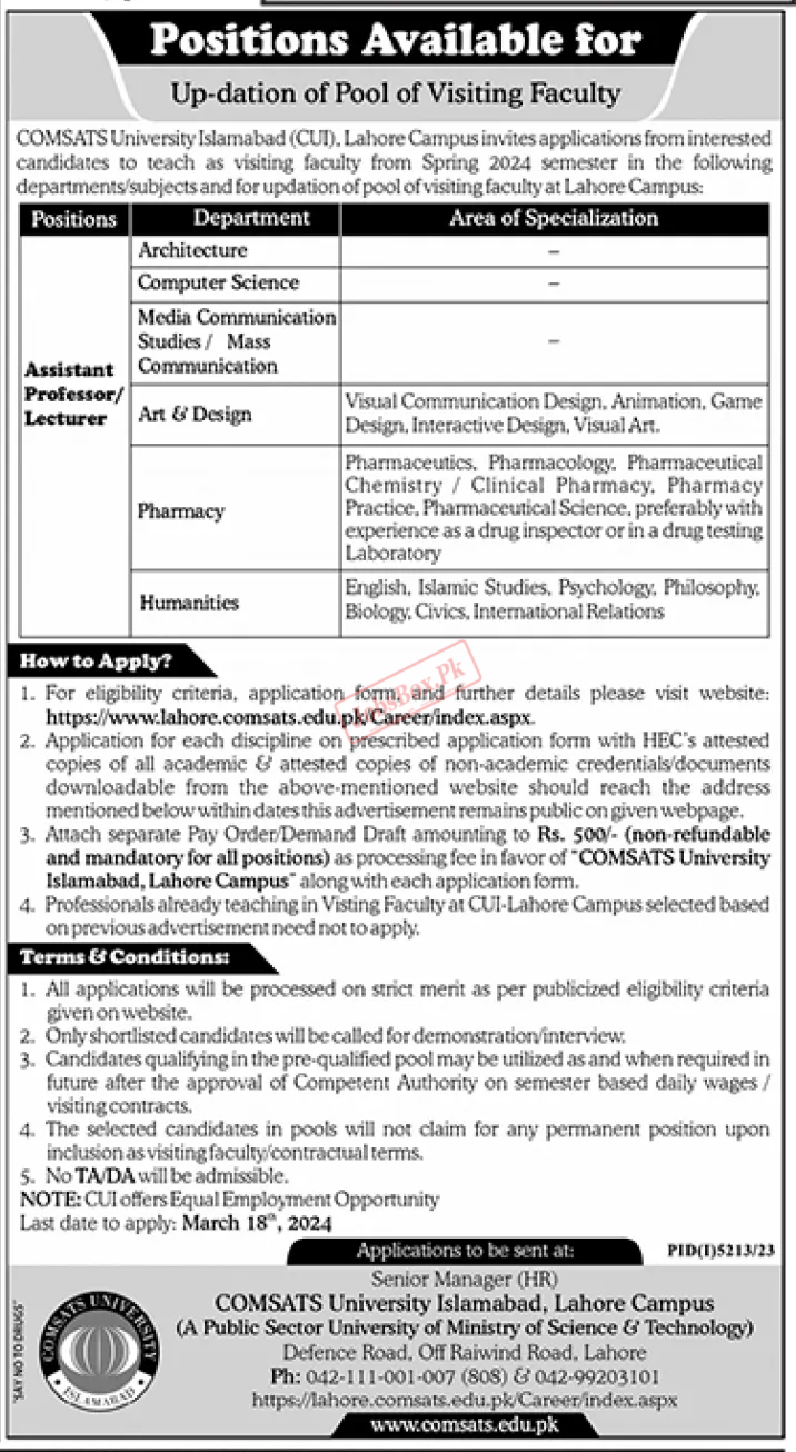 COMSATS University Jobs 2024