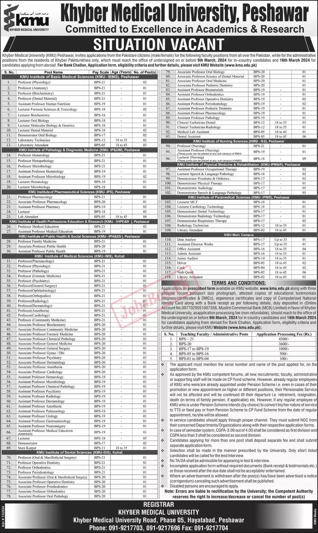 Khyber Medical University KMU Jobs 2024