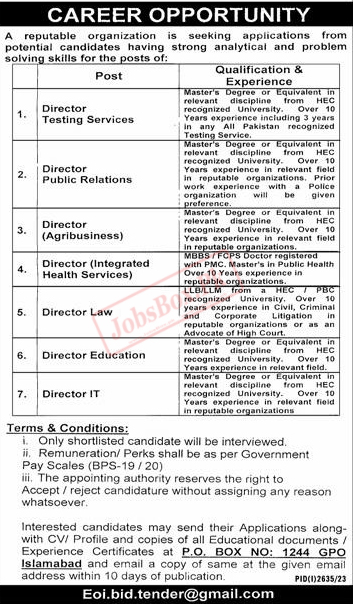 PO Box 1244 Islamabad Jobs 2023