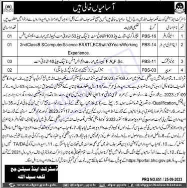 District & Session Court Killa Saifullah Jobs 2023