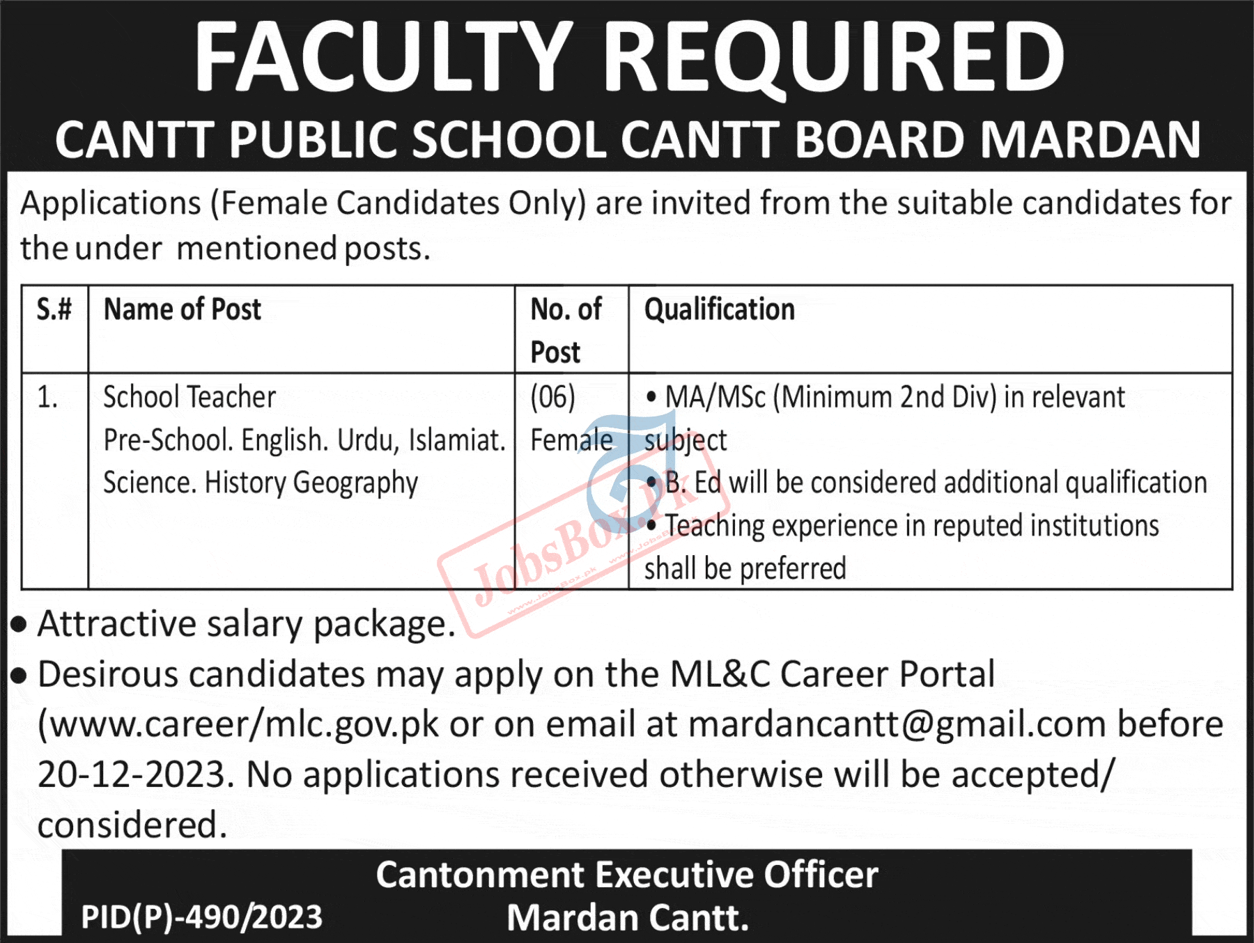 Cantt Public School Jobs