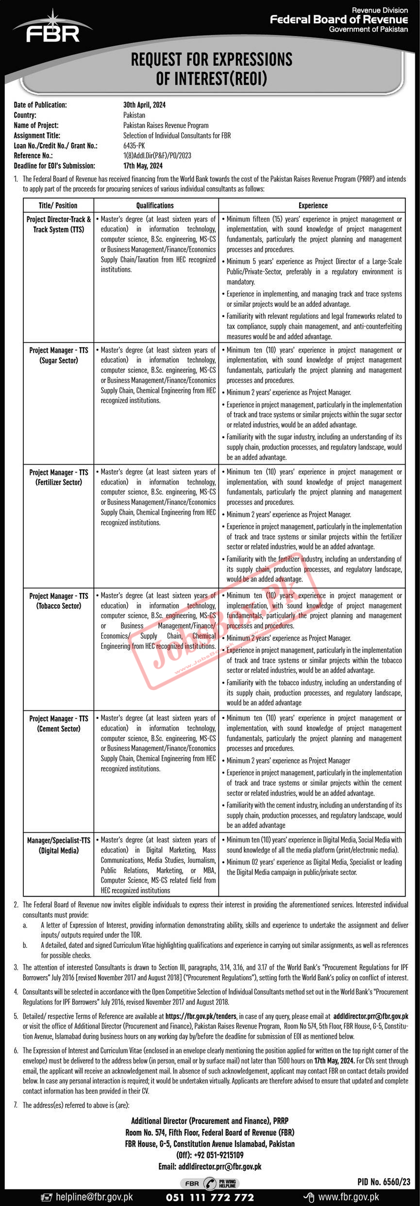 FBR Jobs 2024