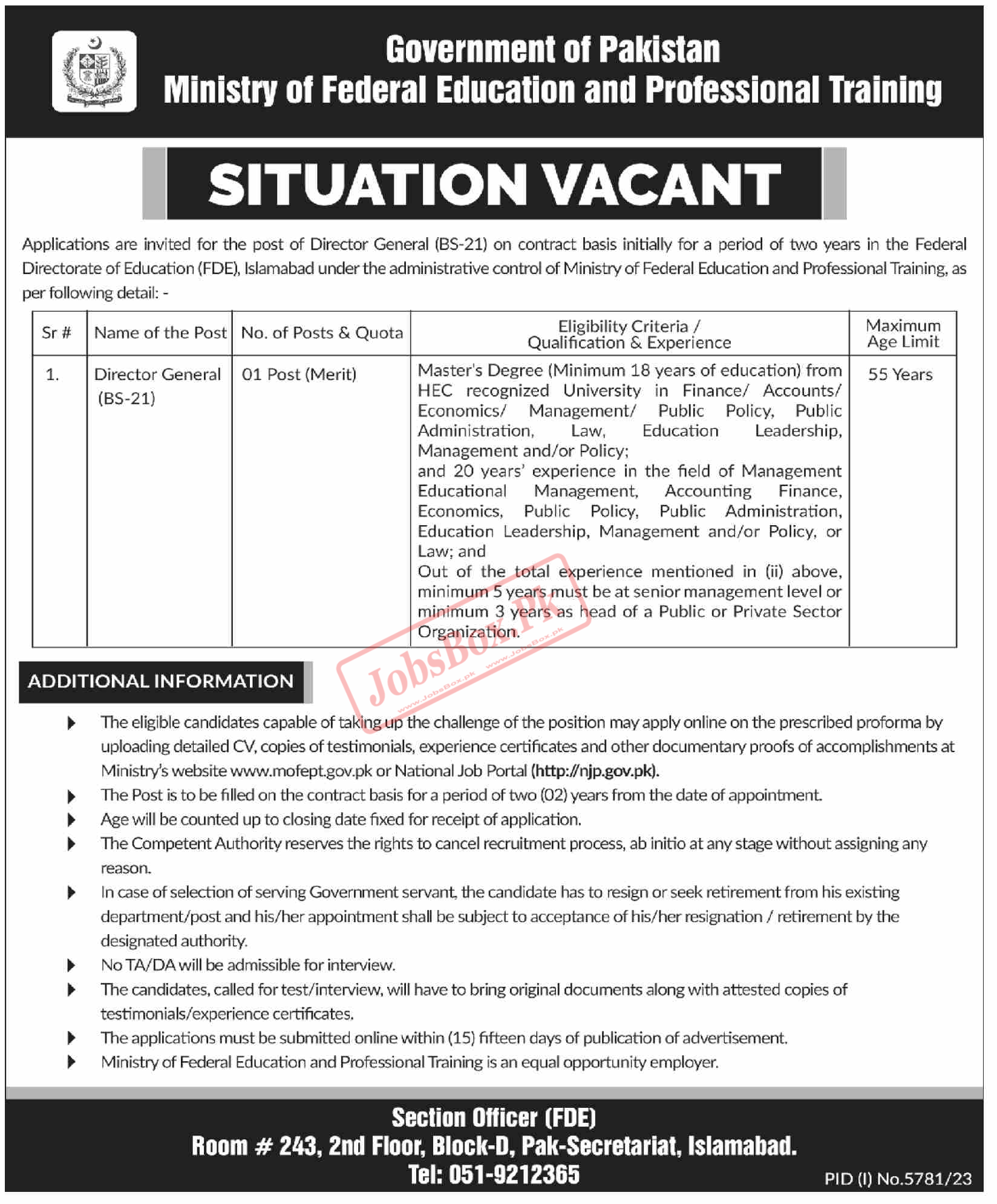 Ministry of Federal Education Jobs 2024