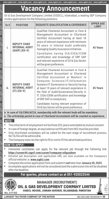 OGDCL Jobs Advertisement