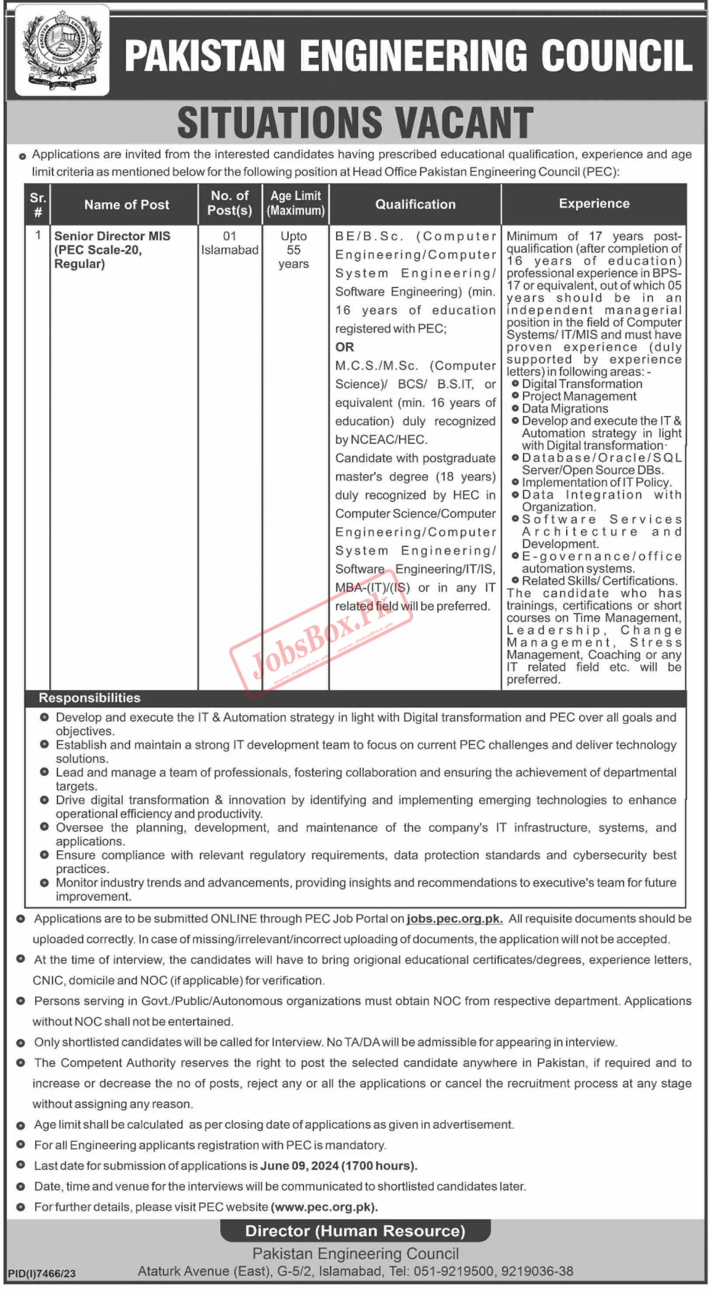 Pakistan Engineering Council PEC Jobs 2024