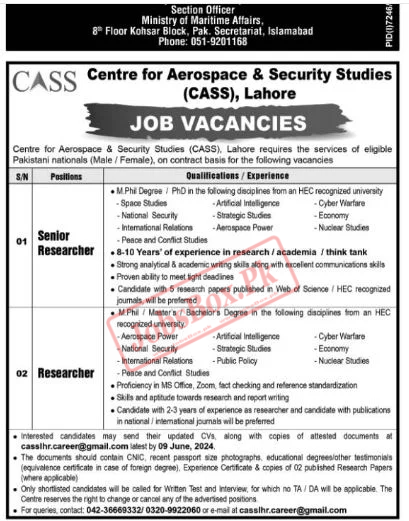 Centre for Aerospace And Security Studies CASS Jobs 2024