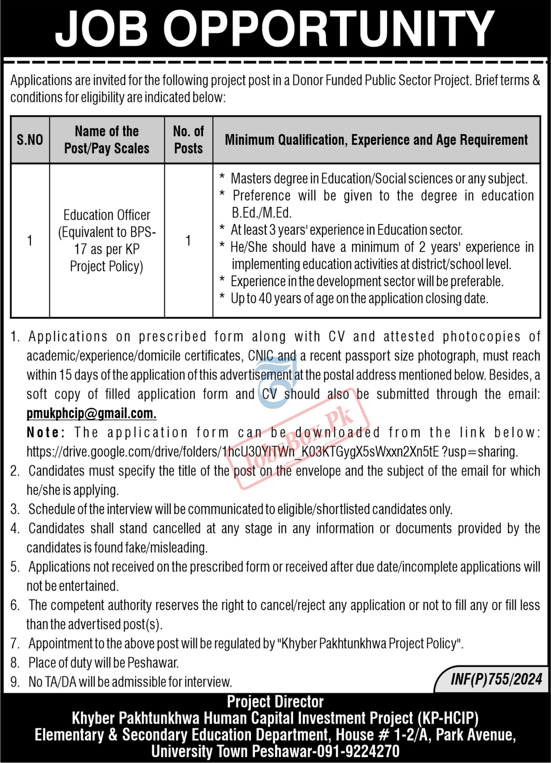 Elementary & Secondary Education Department ESED KPK Jobs 2024