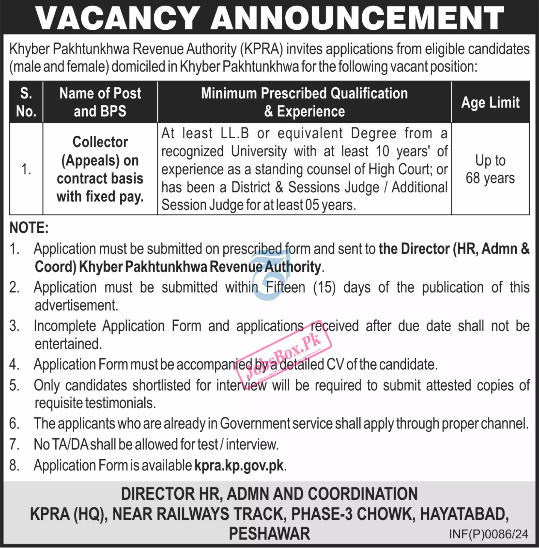 Khyber Pakhtunkhwa Revenue Authority KPRA Jobs 2024