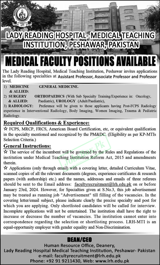 Lady Reading Hospital LRH Peshawar Jobs 2024