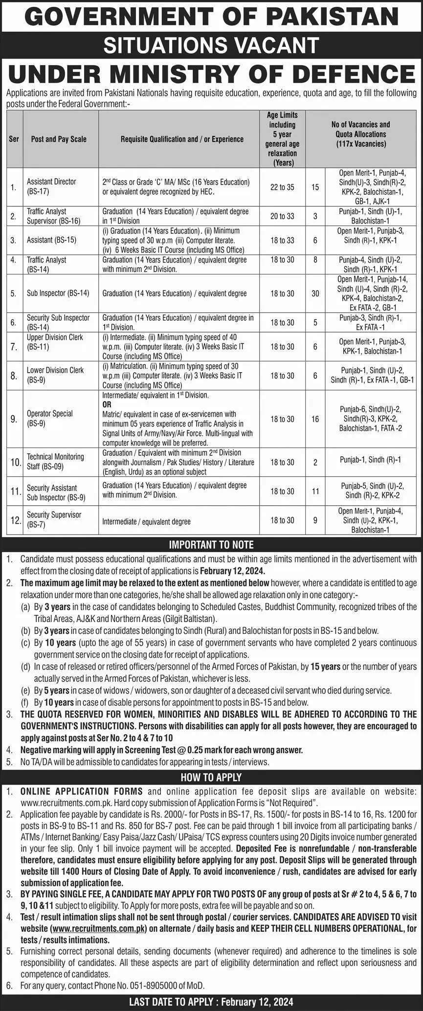 Ministry of Defence vacancies 