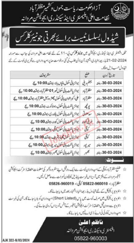 Elementary and Secondary Education AJK Jobs 2024