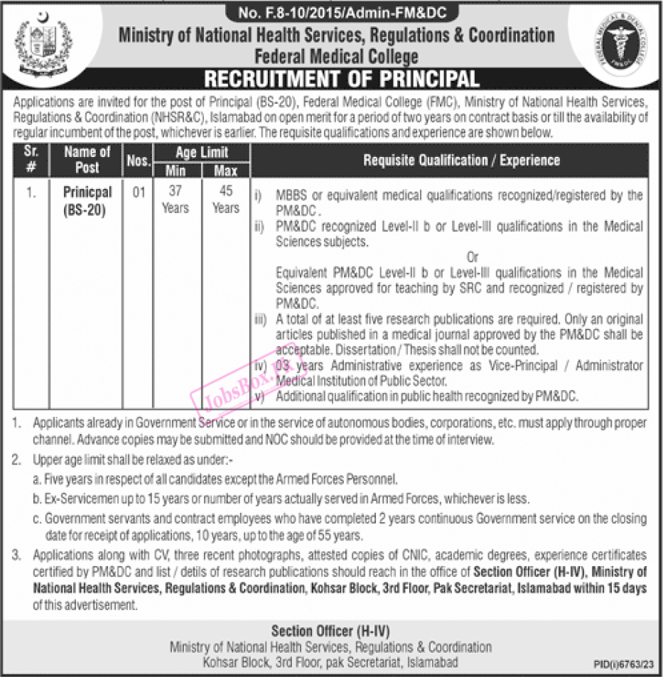 Ministry of National Health Services Jobs 2024