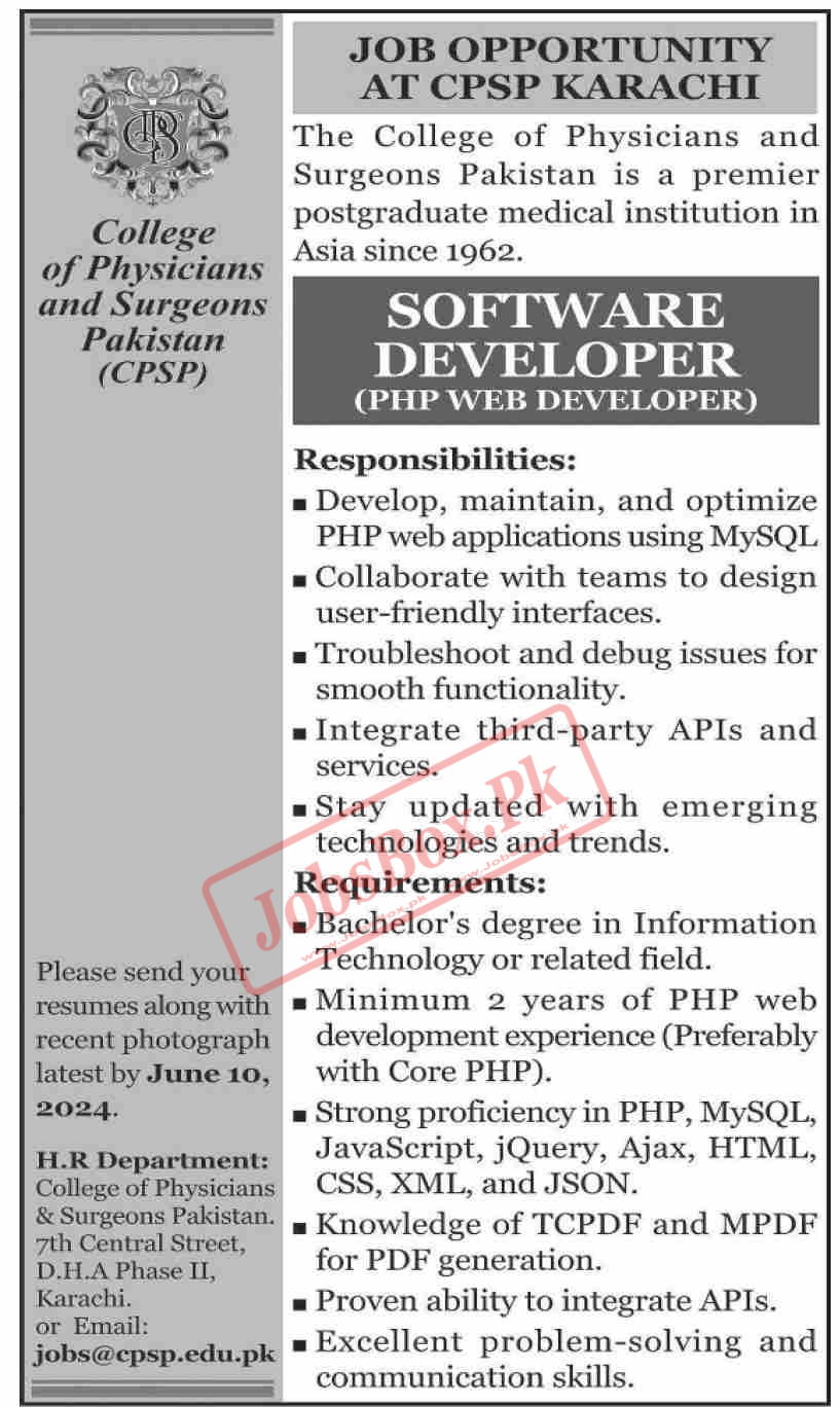 College of Physicians and Surgeons Pakistan CPSP Jobs 2024