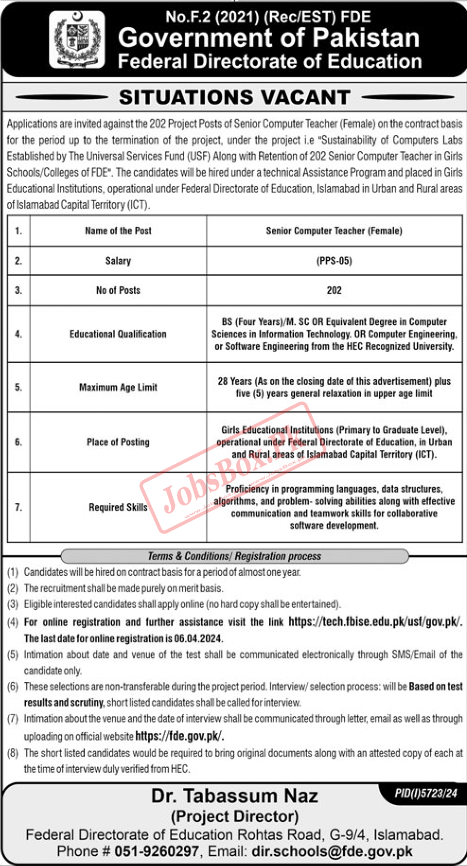 Federal Directorate of Education FDE Jobs 2024