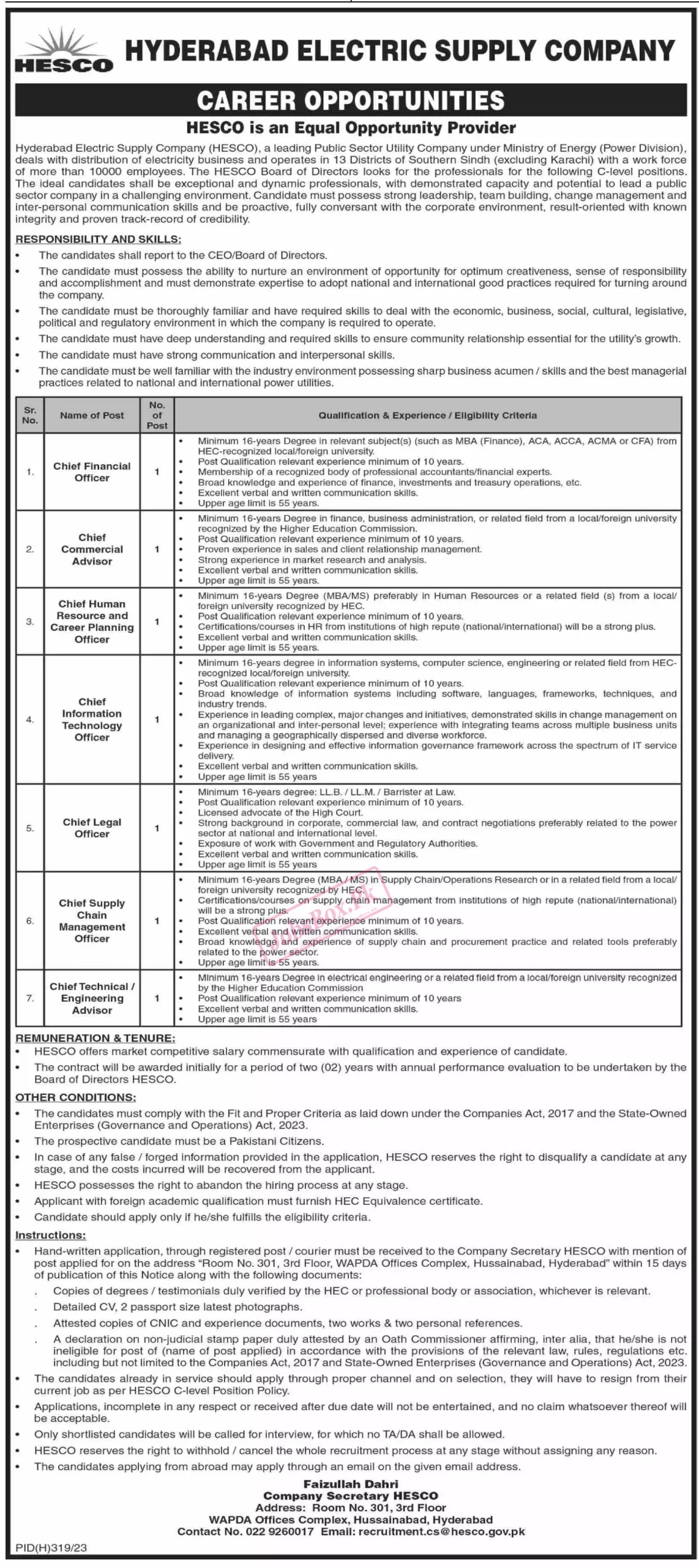 Hyderabad Electric Supply Company HESCO Jobs 2024