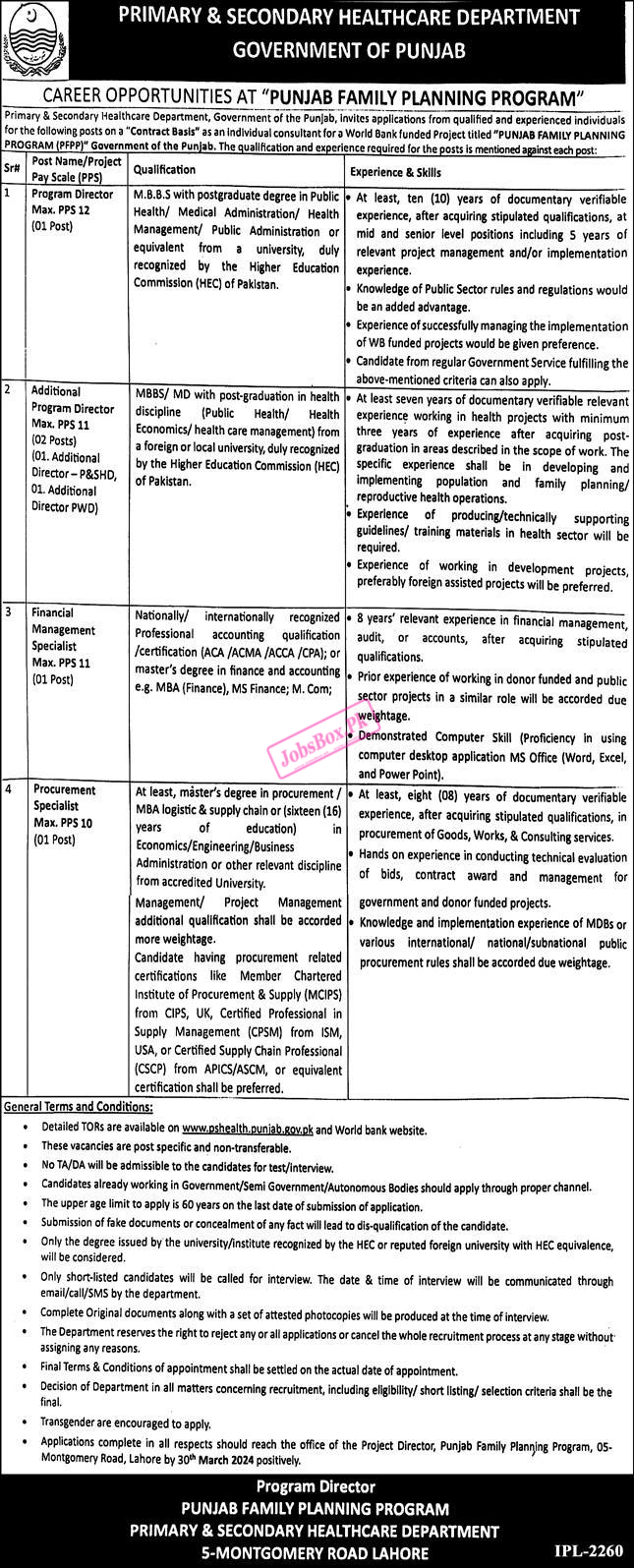 Primary and Secondary Healthcare Department Punjab Jobs 2024