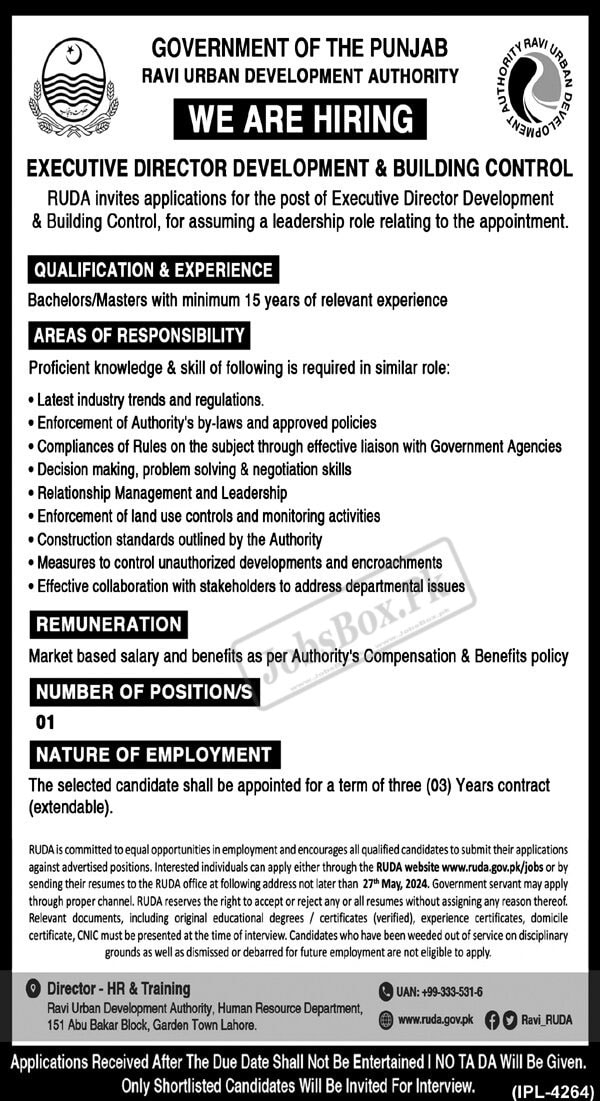 Ravi Urban Development Authority RUDA Jobs 2024