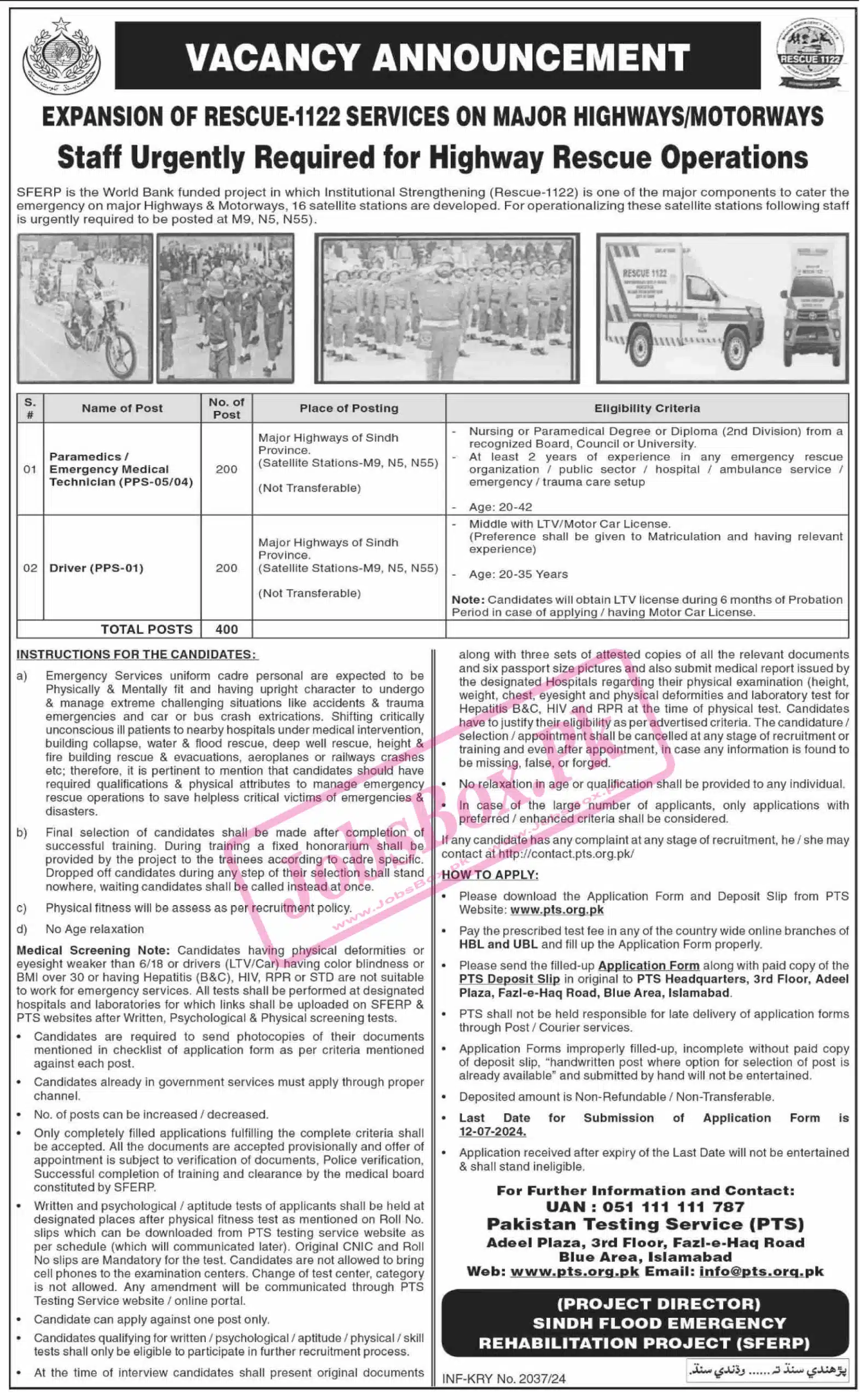 Rescue 1122 Sindh Jobs 2024