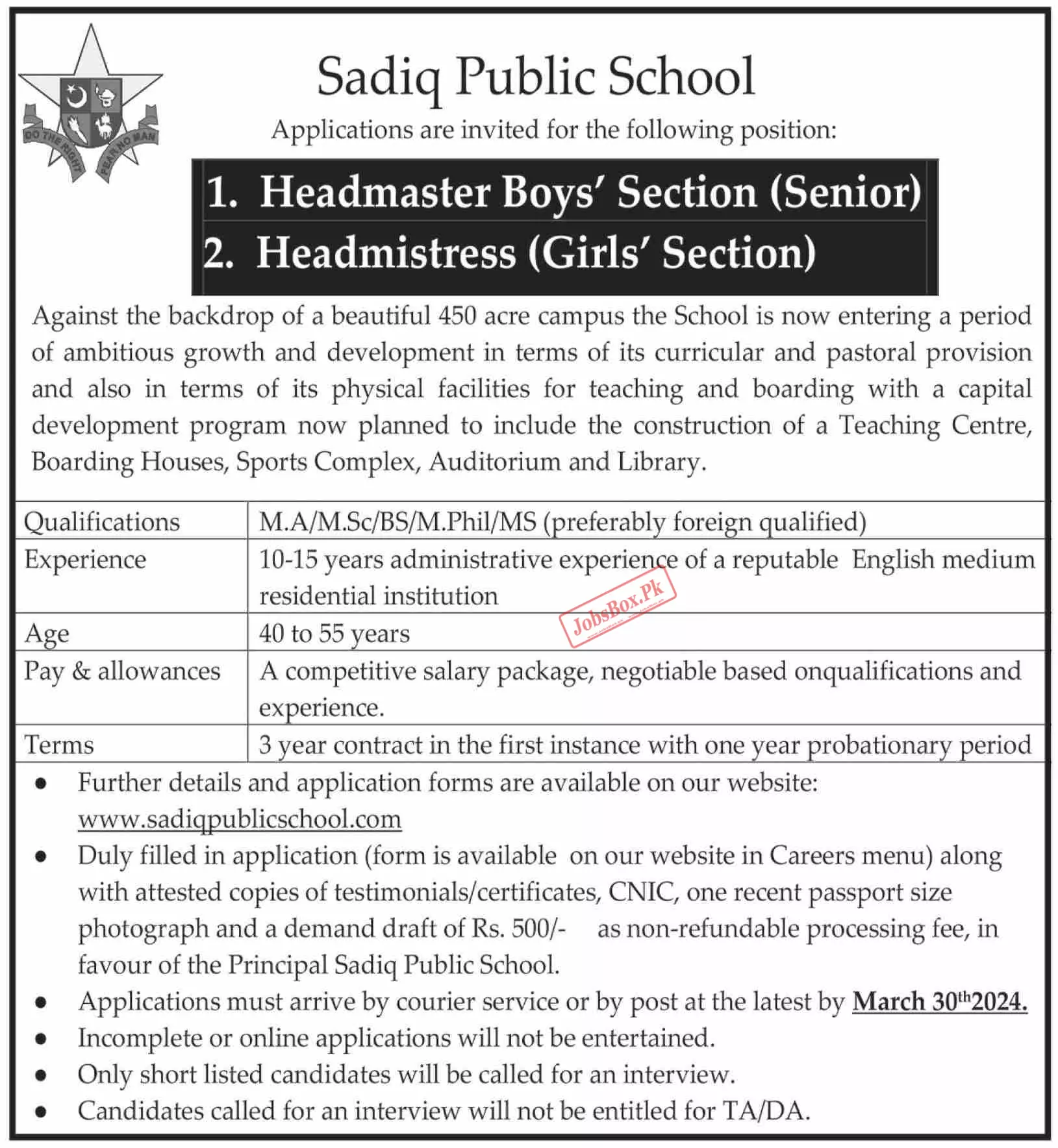 Sadiq Public School Jobs 2024