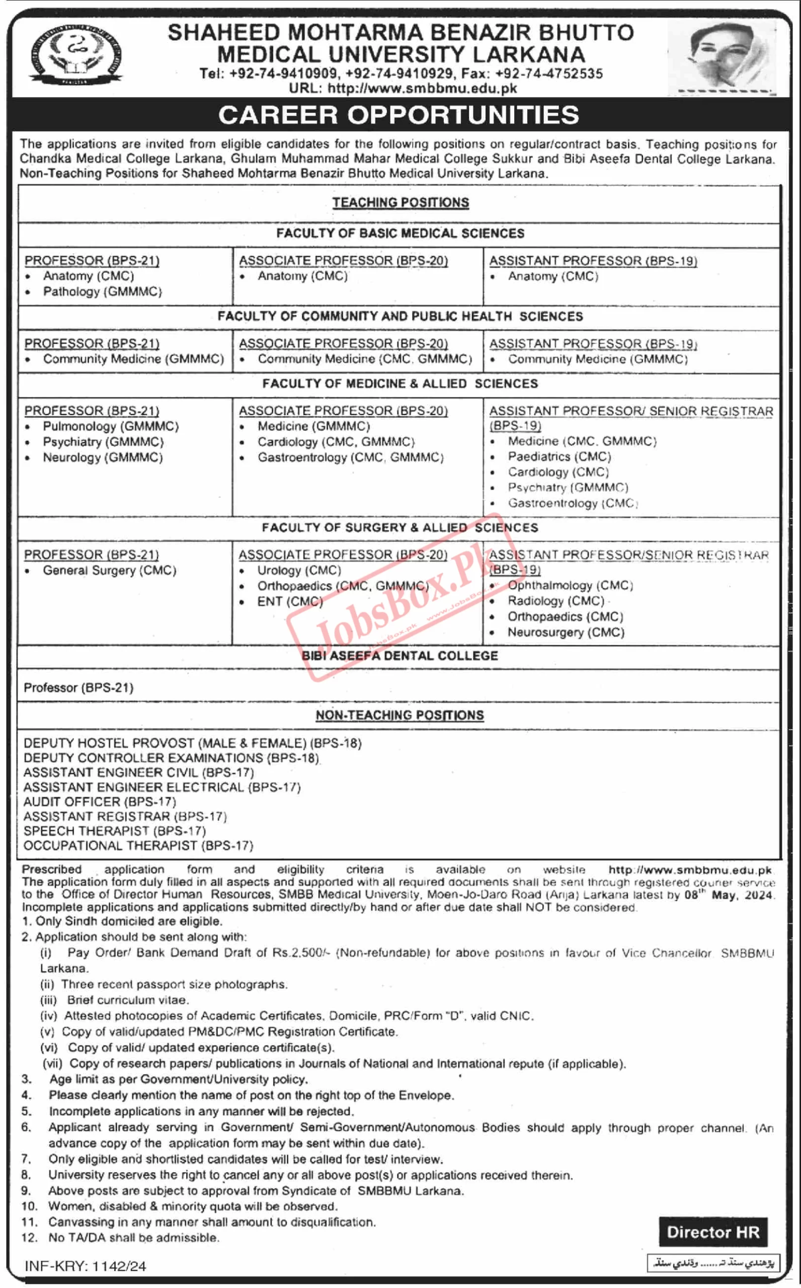 Shaheed Mohtarma Benazir Bhutto Medical University Jobs 2024