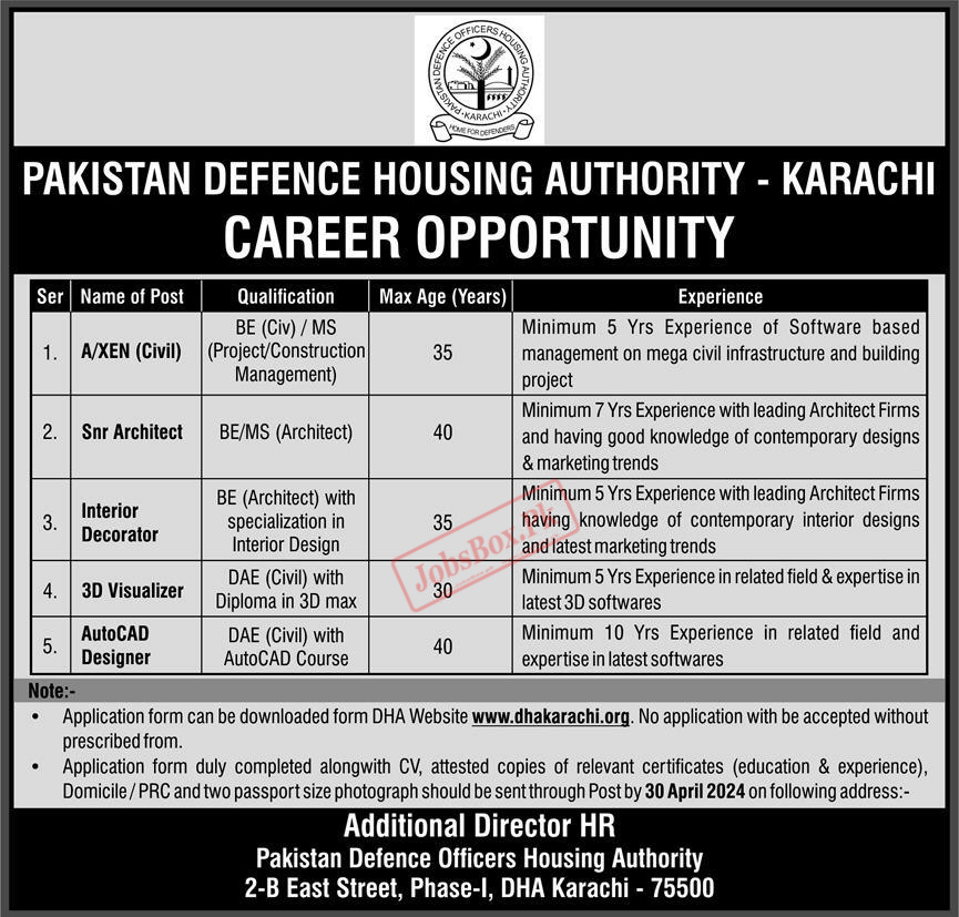 Defence Housing Authority DHA Karachi Jobs 2024