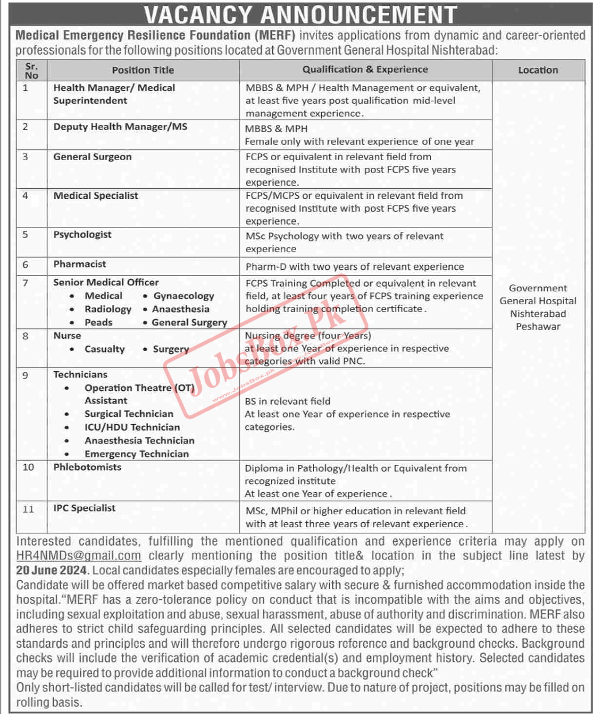 Medical Emergency Resilience Foundation MERF Jobs 2024