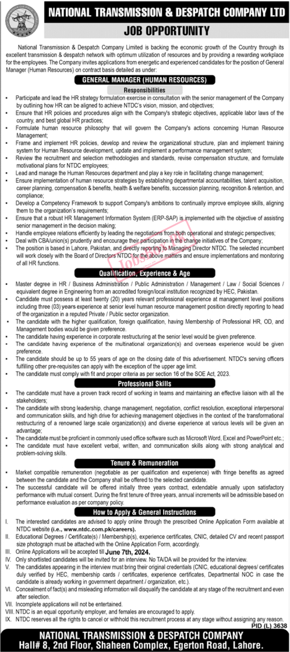 NTDC Jobs 2024